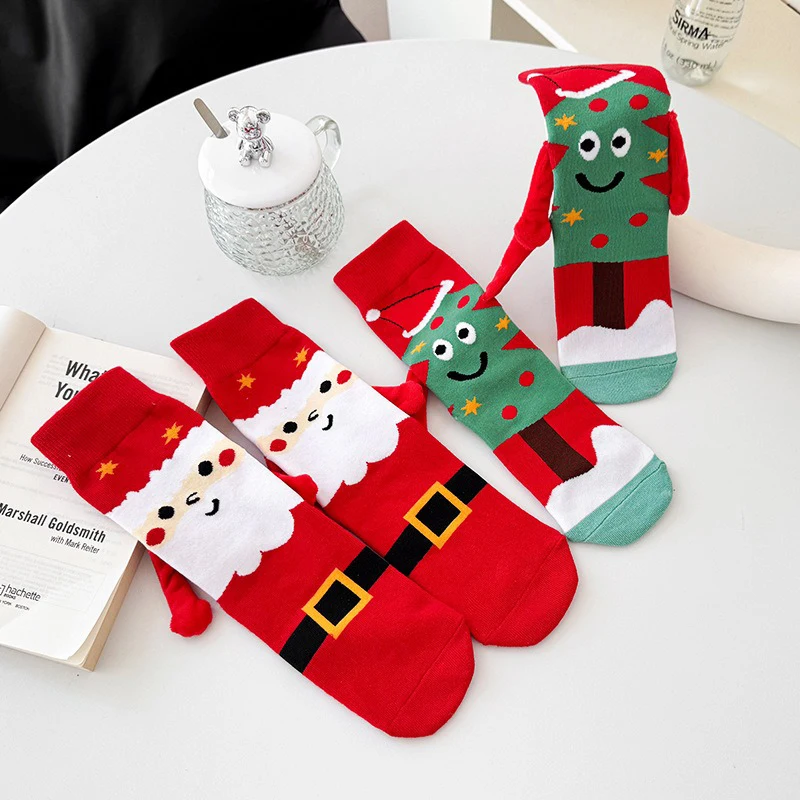 Holding Hands Socks Elastic Magnet Hand Socks Cartoon Comfortable Cotton Mid-calf Funny Gift For New Year Christmas hand socks