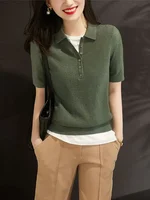 Polo Neck Shirt For Women Plain Button Woman T Slim Women's Clothing Trend 2025 High Quality On Offer Wholesale Youth Korean - Image 5