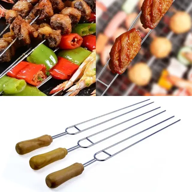 6Db U Alakú Grillvilla, Rozsdamentes Acél Barbecue Tű, Fa Fogantyú, Áhított Dupla Grill Jel - Image 4