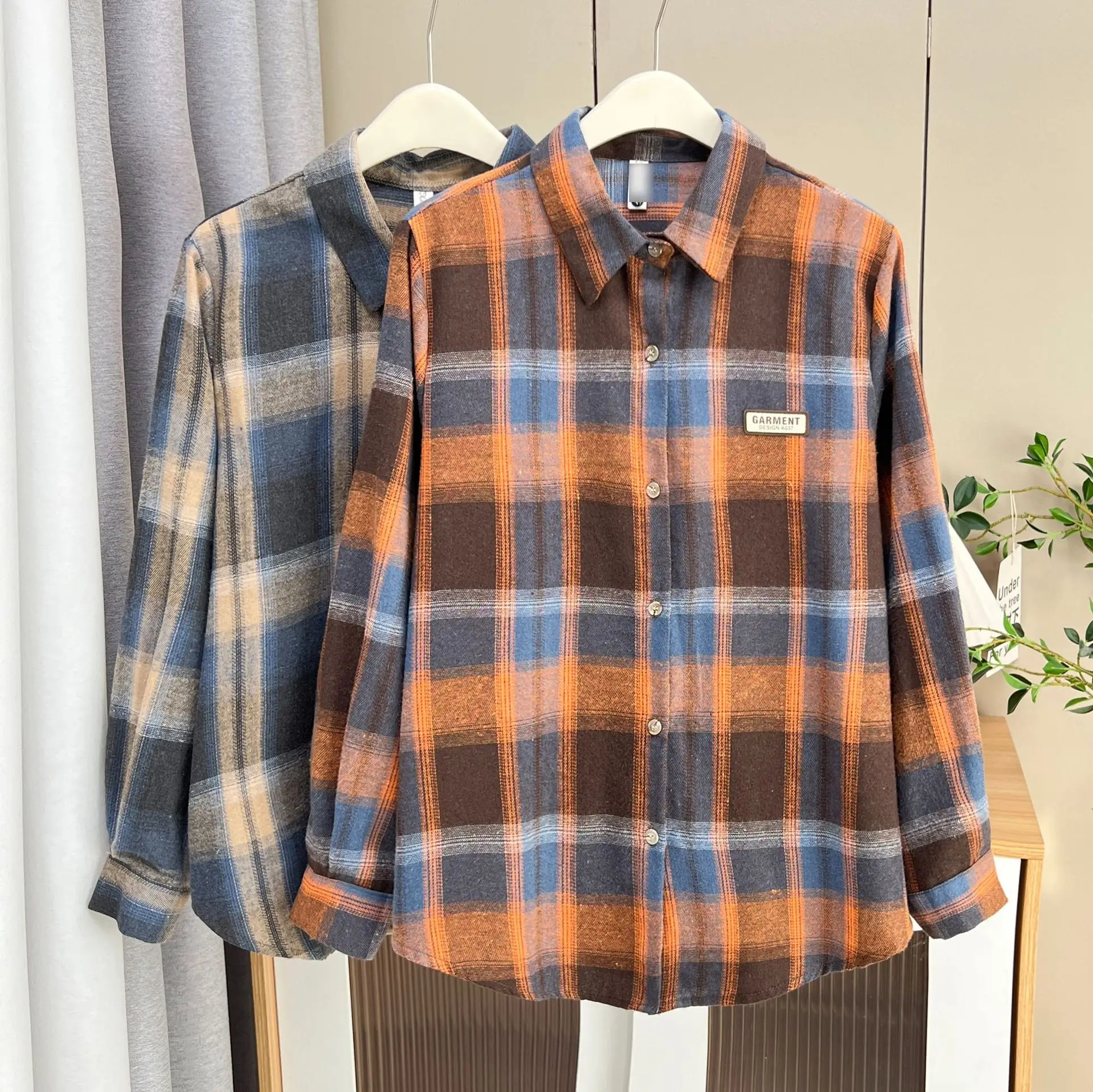 Fashion Plus Size Women's Blouses 2025 Autumn New Style Retro Versatile Plaid BRUSHED Long Sleeve Shirt 8024
