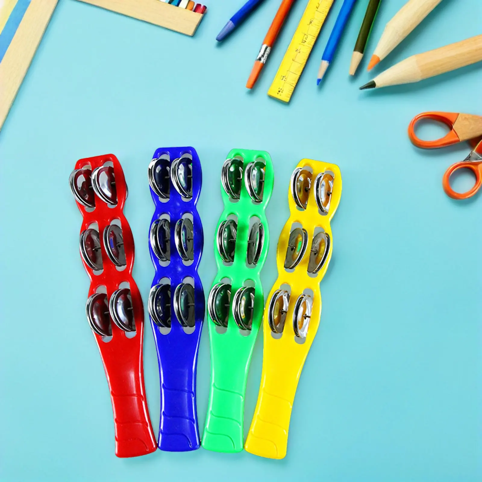4Pcs 징글 스틱 생생한 색상의 플라스틱 악기 탬버린 스틱 휴대용 경량 바