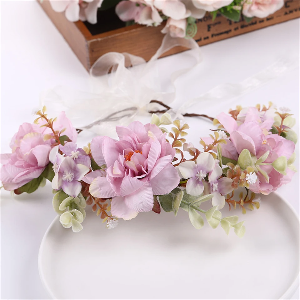 Bloemkrans Kroon Haar Krans Haar Garland Bloemen Krans Hoofdband Bruid Bloem Kroon Verstelbare Bloemen Kroon Hoofdband Bloem Garland Haarband voor Meisjes Vrouwen Bruiloft Festival Feest, 2 stuks