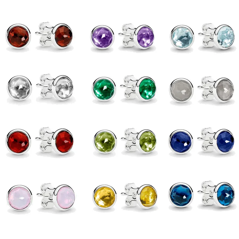 

IN STOCK Europe 925 Sterling Silver Pan Twelve Months Droplets Stud Earrings for for Girls Women Birthday Jewelry Gift