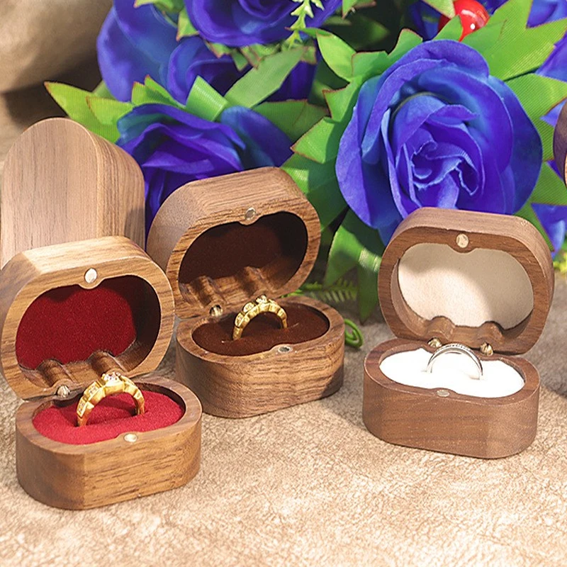 Handmade Rustic Wooden Wedding Ring Box with Velvet Interior and Magnetic Closure – Wal... - SKU WWRB1950 - UGI Packaging