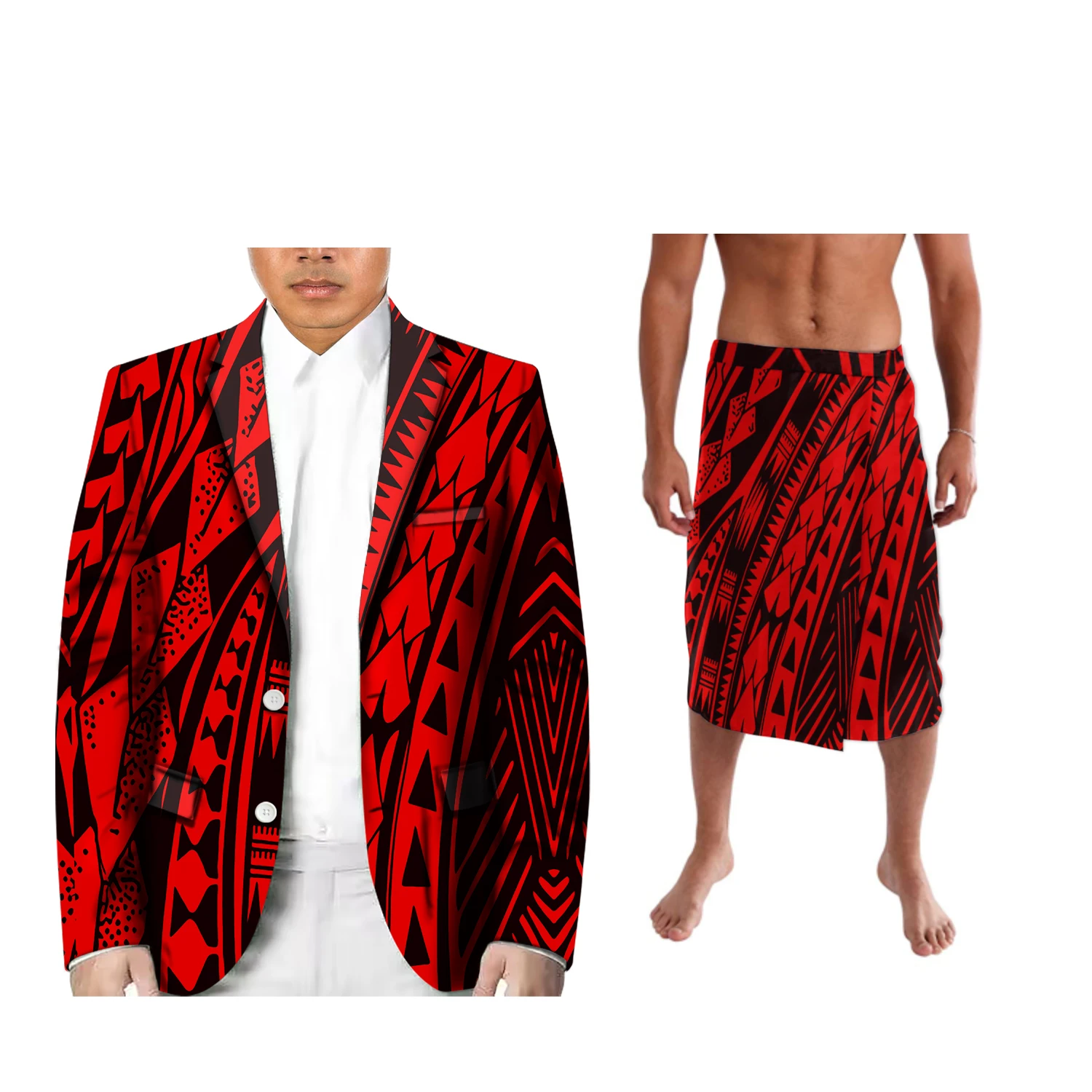 Pacific Island Art Long Sleeve Kimono Cardigan And Ie Two Piece Polynesia Tonga Style Retro Style Men's Casual Suit 4