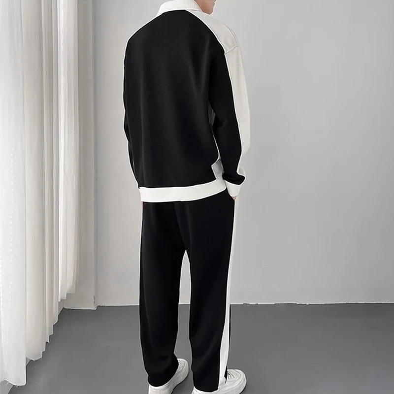 كنزة رياضية للرجال كورية مرقعة ، طقم بنطال رياضي كاجوال مرن ، بلوفر رياضي فضفاض مريح ، بنطال ، ربيع ، خريف