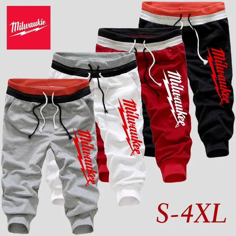 

Men's Short Pants Summer 3/4 Casual Gym Fitness Double Rope Cropped Trousers Workout Track Pants for Male