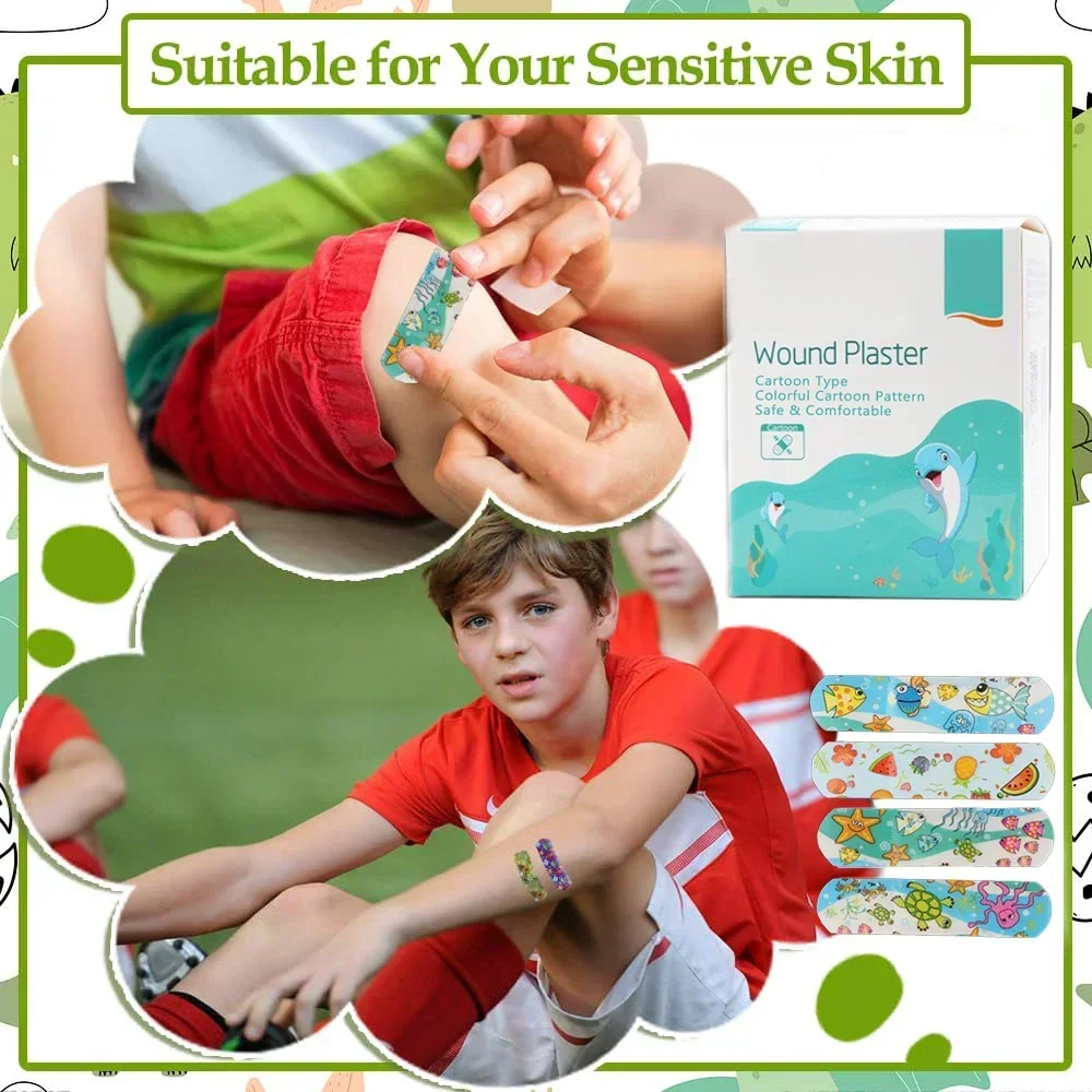 100Pcs For ChildrenCute Cartoon Bandages Flexible Adhesive Kids Bandages Bulk Kids  Strips Medical Waterproof Breathable