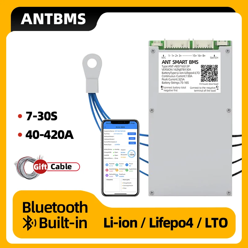 

ant bms 7S 8S 10S 12S 13S 14S 16S 17S 20S 24S smart BMS 24V 36V 48V 60V Li-Ion LiFePo4 LTO 80A 575A 950A 380A Bluetooth Built-in