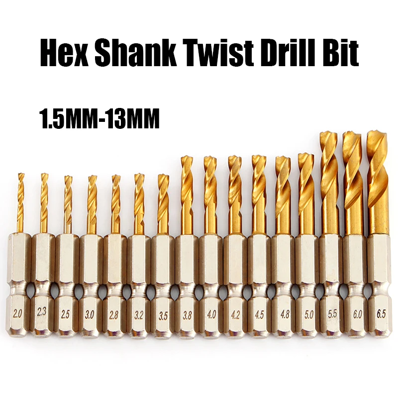 1PCS 1.5MM-13MM Hex Shank Twist Drill Bit Titanium Coated Drill HSS 1/4 Shank Ultra-short Drill Wood/Metal Hole Opening Cutting