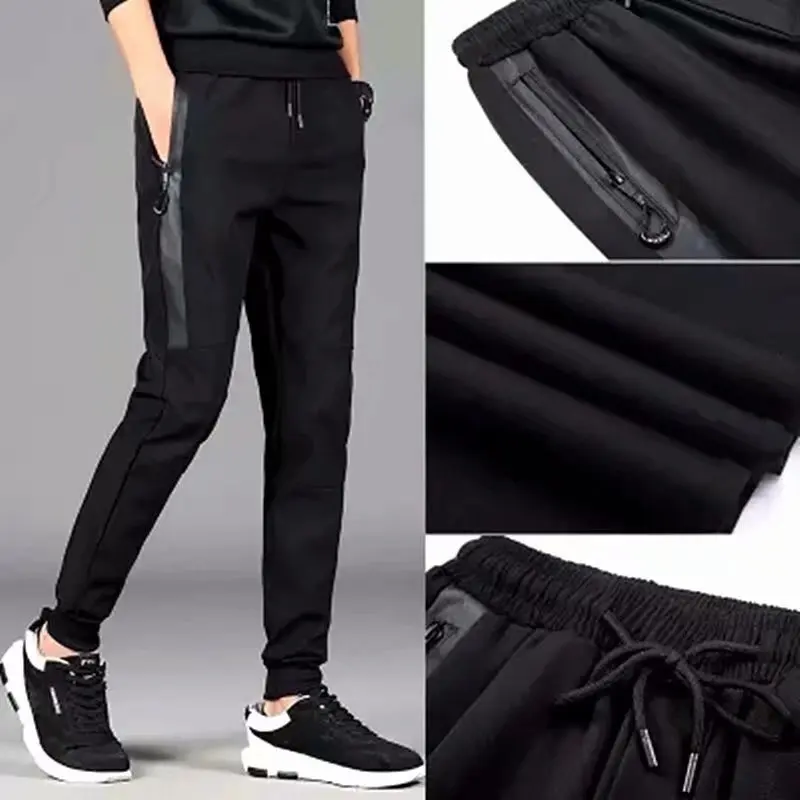 New Spring Large Size Men Casual Pants Pocket Zipper Youth Sports Pants Loose Casual Comfortable All-match Nine Point Pants