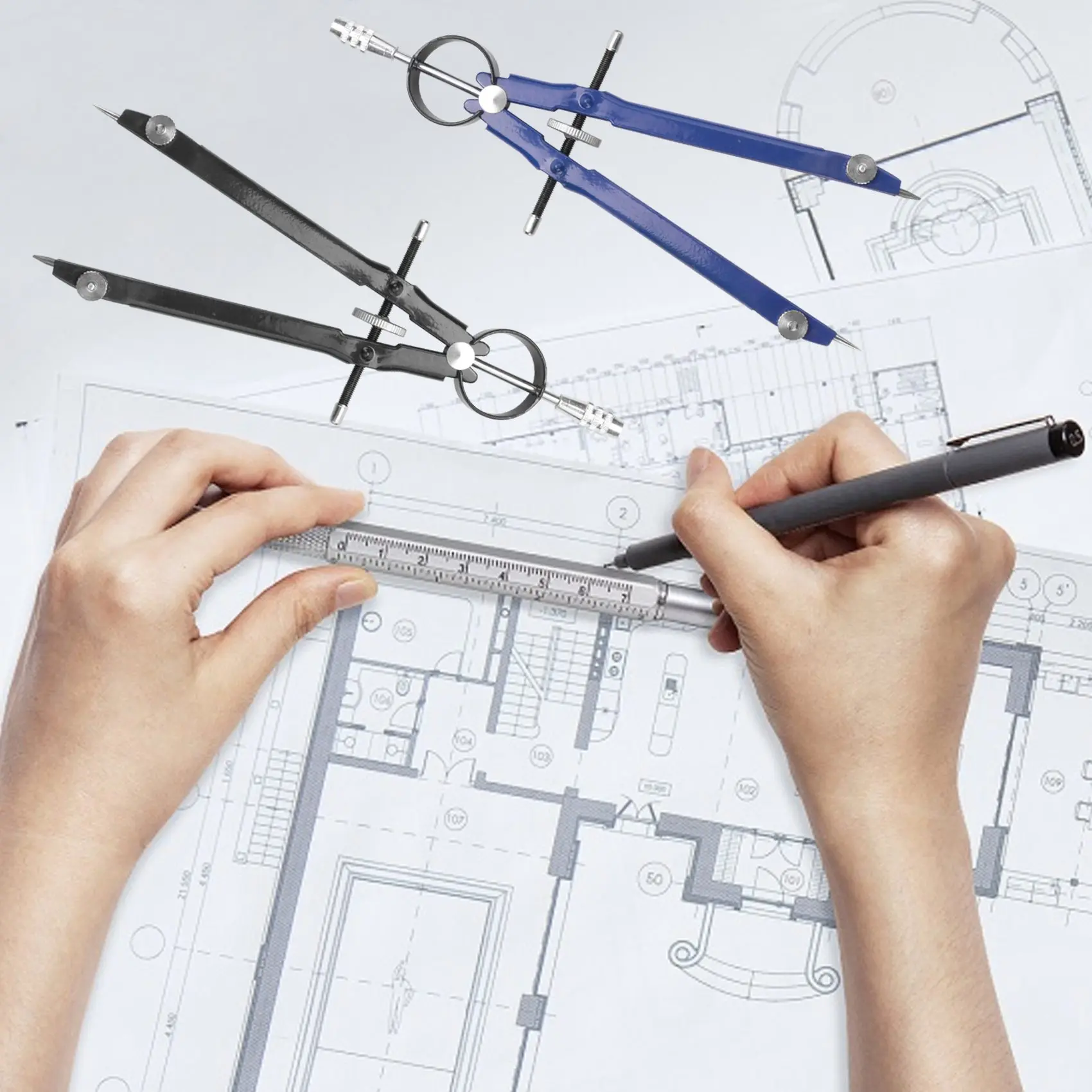 잠금장치가 있는 SB-프로페셔널 컴퍼스, 기하학용 컴퍼스, 6인치 스프링 보우 컴퍼스, 정밀 컴퍼스 수학용, 제도용 컴퍼스, 컴퍼스