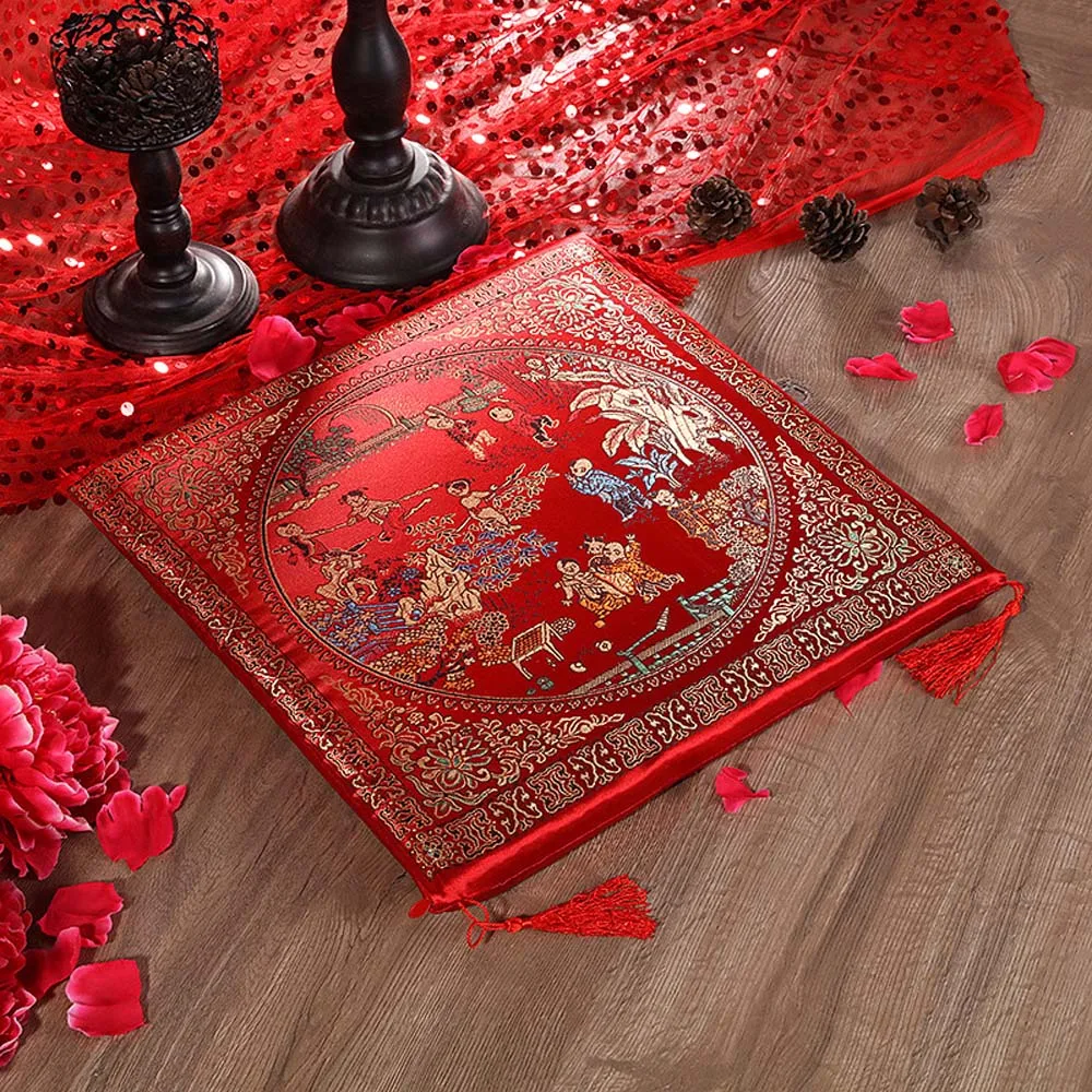 Chinese Style Seat Cushion Red New Year Valentine's Day Wedding Gifts Home Decor Blend Kneel Square Bay Window Sofa Back Pillows