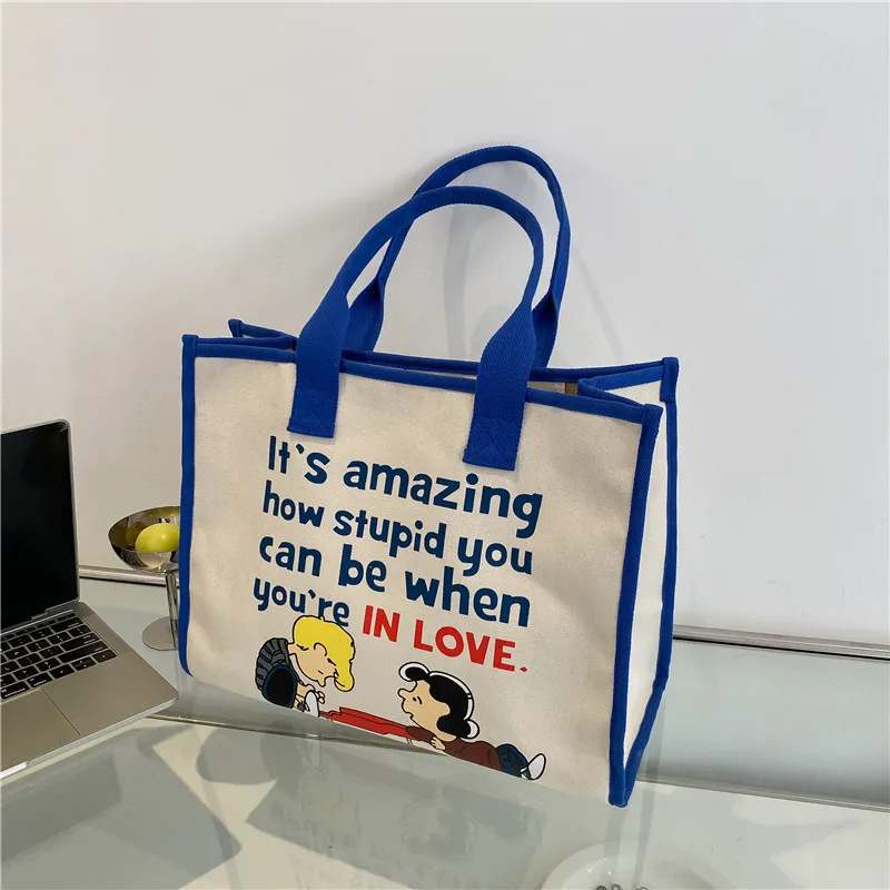 

New Kawaii Snoopy Cartoon Cute Fashion Shoulder Bag Large Capacity Tote Bag Handbag Shopping Bag Versatile Canvas Bag