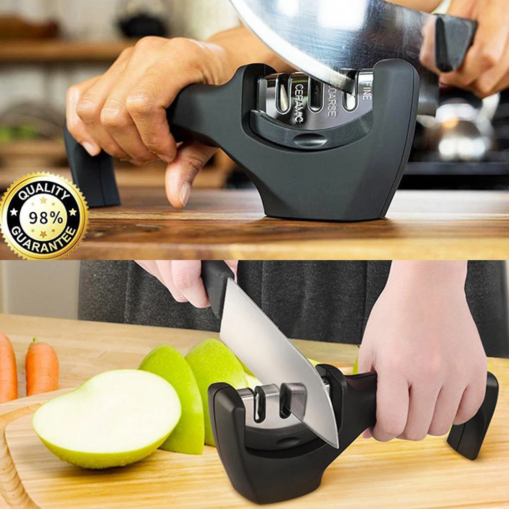 4-In-1 Kitchen 3-Stage Knife Sharpener Helps Repair, Restore, Polish Blades