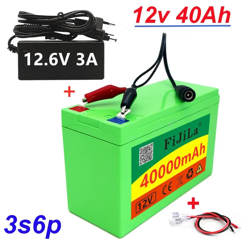 

12V 40Ah 18650 lithium battery pack 3S6P built-in high current 20A BMS for sprayers, electric vehicle batterie+12.6v 3A charger