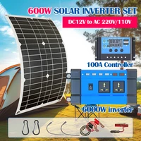 Kit d'onduleur solaire DC12V‑AC220V avec contrôleur 100A, panneau solaire pour la maison, le camping-car, le camping et les situations d'urgence. 1