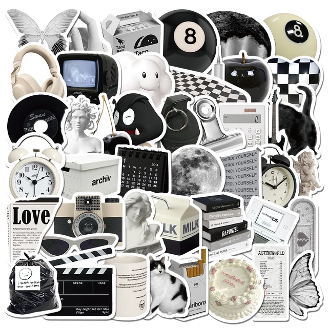  Aesthetic VSCO Stickers for Water Bottles,Black and White  Simple Vinyl Sticker for Laptop, 50Pcs DIY Decorate Skateboard Computer  Phone Decals for Kids Girls Teens (Black & White) (Black and White) 