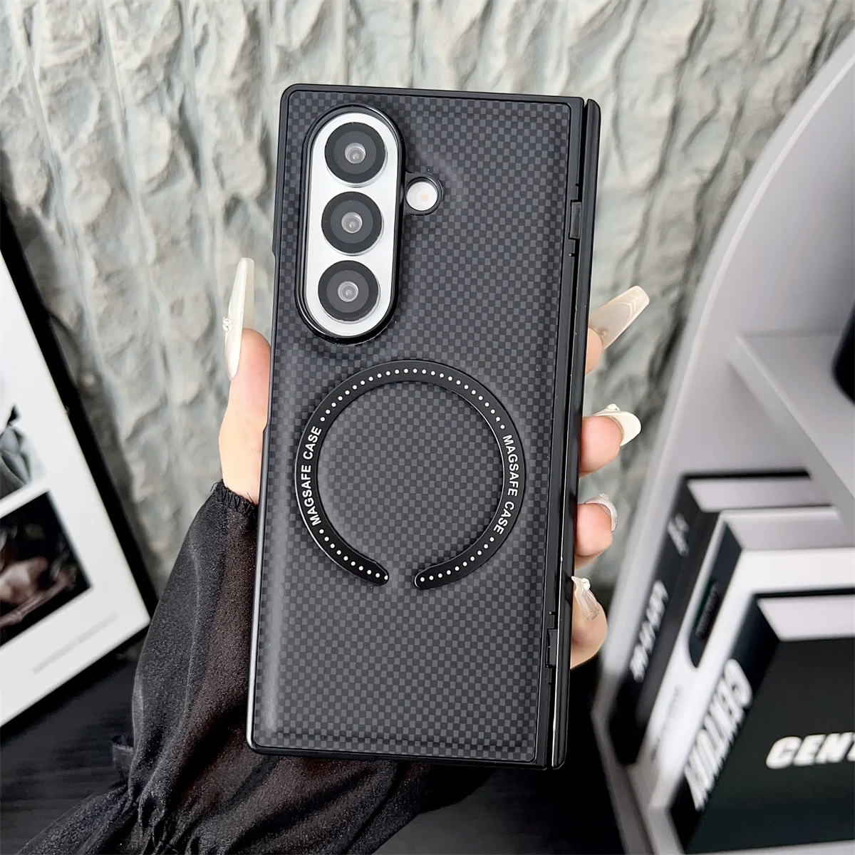 Carbon Fiber Magnetic Phone Case with Magsafe Wireless Charging and Hinge Protection