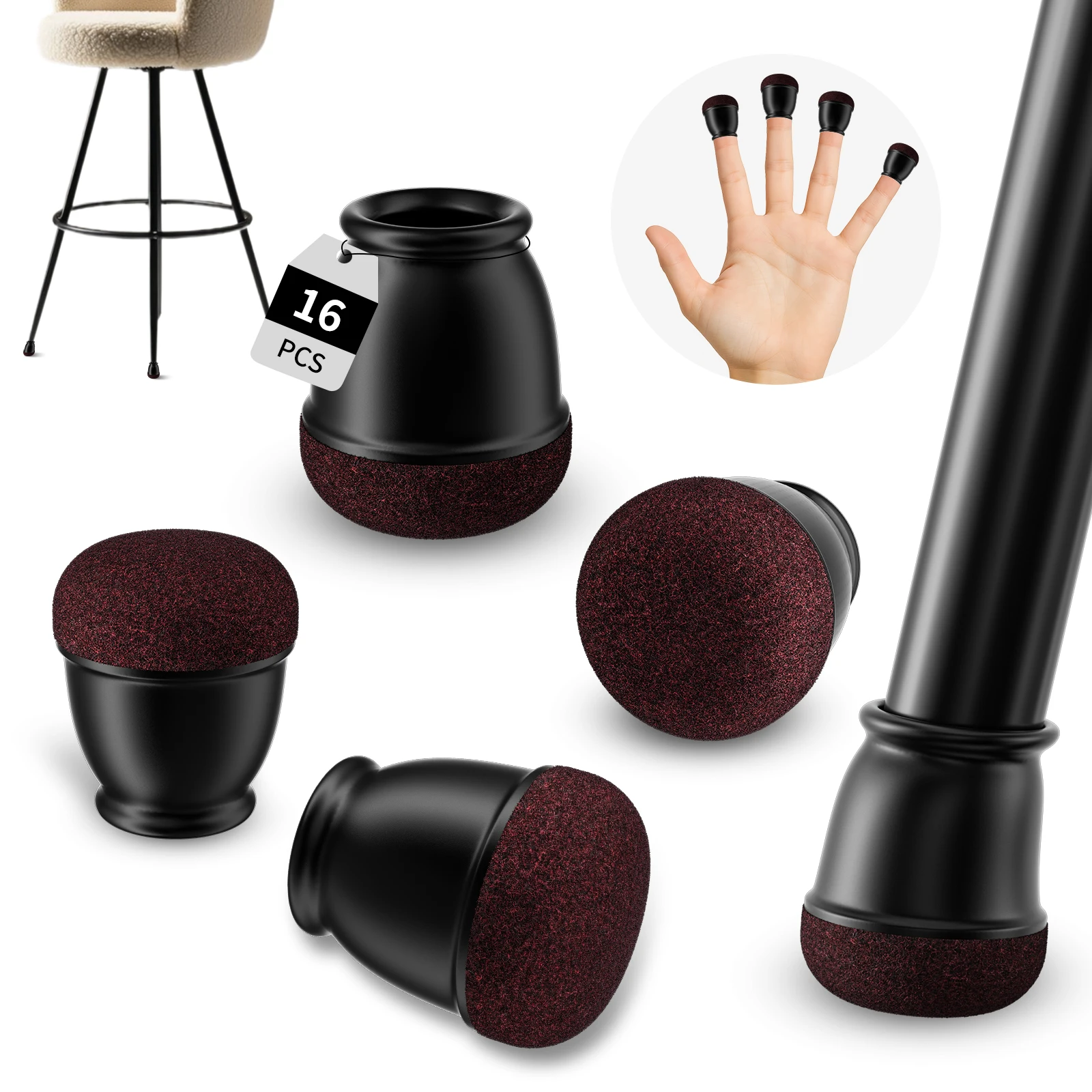 16 יחידות מגני רצפת רגלי כיסא סיליקון עם רגלי ספה משובצות בפלטה, מונעות החלקה ומפחיתות רעשים לרצפות עץ