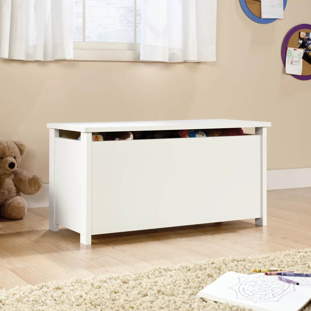 

Hinged Safety Top Wooden Toy Chest/Bench, Soft White Finish