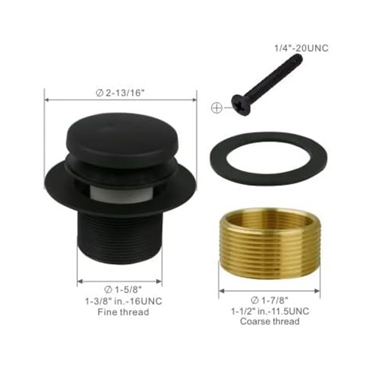 

Bathtub Drain Tip-Toe Single Hole,Tub Drain Trim Set Conversion Kit Assembly, Coarse Thread Replacement Trim Kit Silver