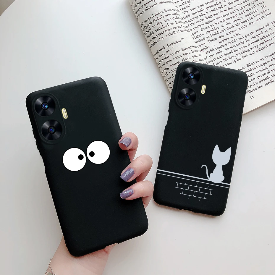 HAOYE Cover per Realme C55, Custodia in Colori Sfumato, Vetro Temperato Antigraffio Back Cover + Bordo in Silicone Morbido TPU Protettiva Case(1