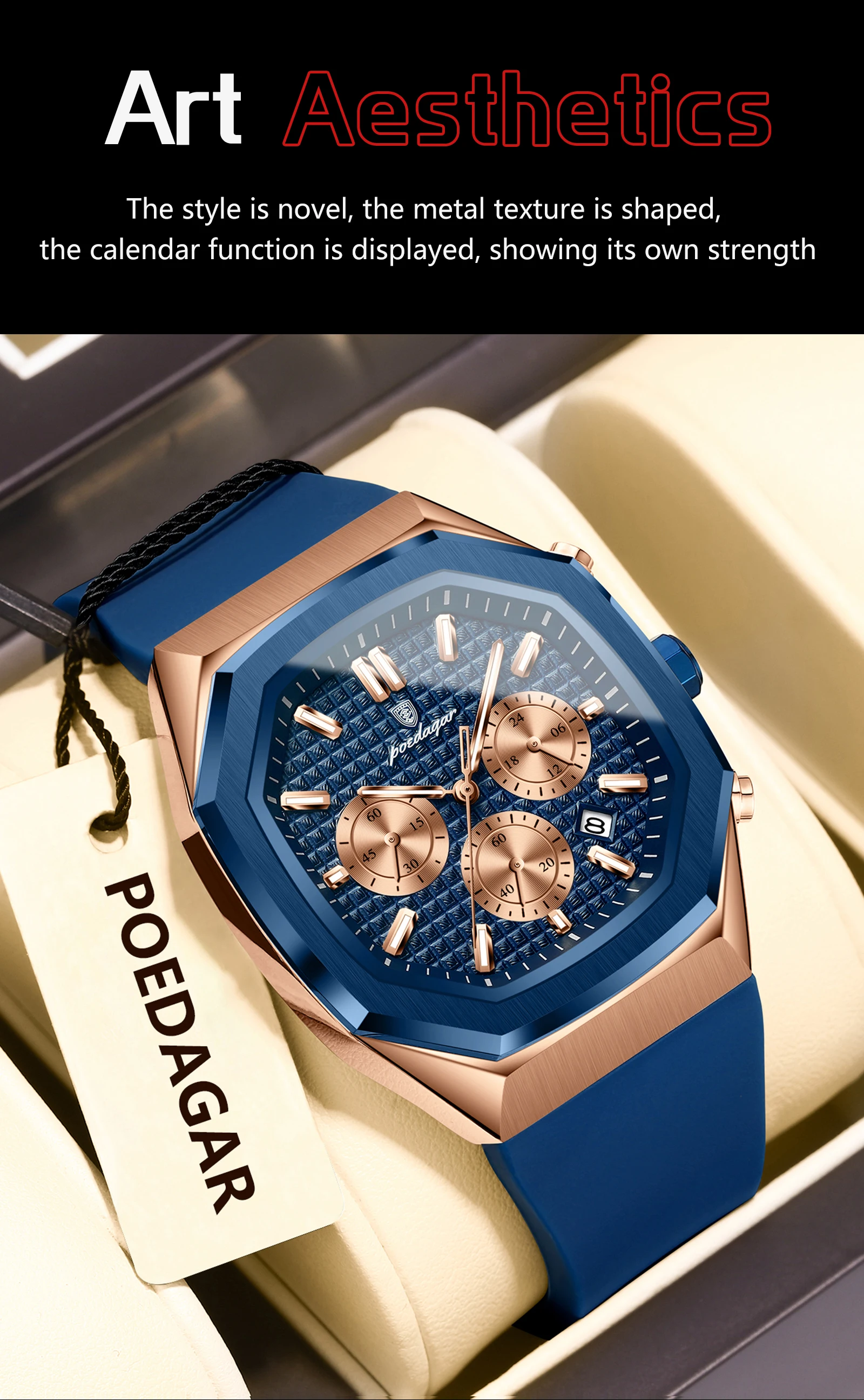 Relógio cronógrafo masculino com bracelete de silicone e data_voghion.com