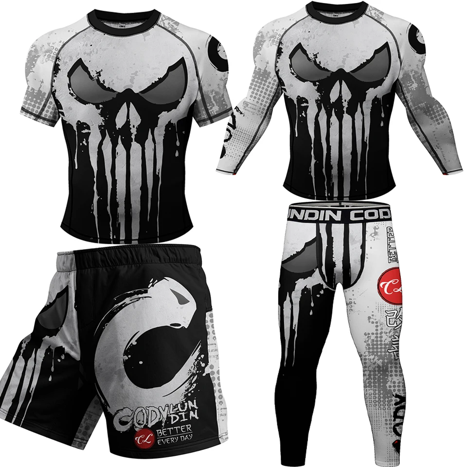 Rashguard MMA Clothes T-shirt Men Fitness Second Skin Compression Fitness Shirts Sets Gym Leggings Workout Running Sports Suits 4