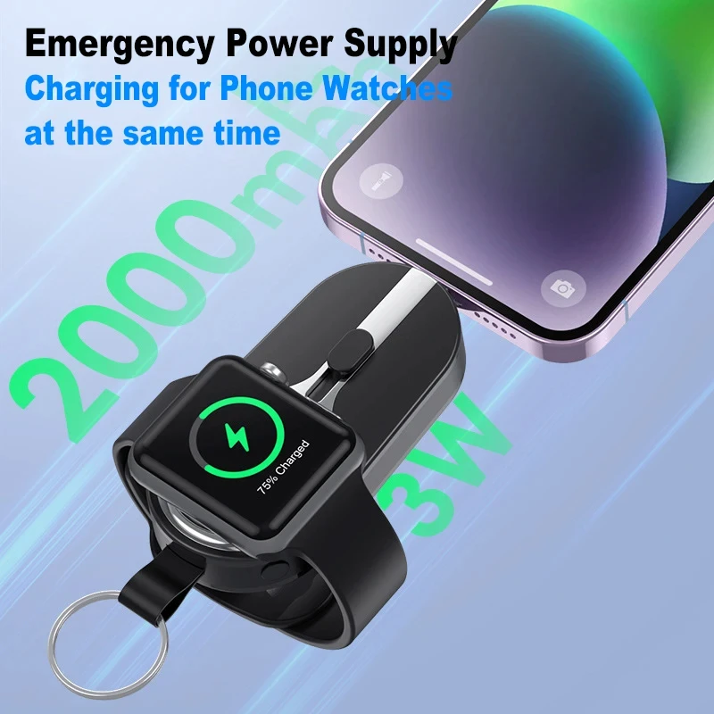 

Mini Power Bank for Apple Watch, Mobile Phone, Portable External Battery for iPhone 11, 12, 13, 14, Spare Auxiliary Battery