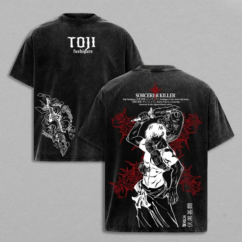 2026 Anime Fushiguro Toji Jujutsu Kaisen Bedrucktes T-Shirt für Herren und Damen, gewaschenes T-Shirt, hochwertiges Vintage-Baumwoll-T-Shirt