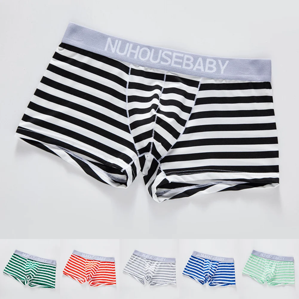 Hot Boxershorts Men Sexy Striped Boxers Low Waist Briefs U Pouch Underwear Men's Swimming Trunks Panties Underpants Шорты