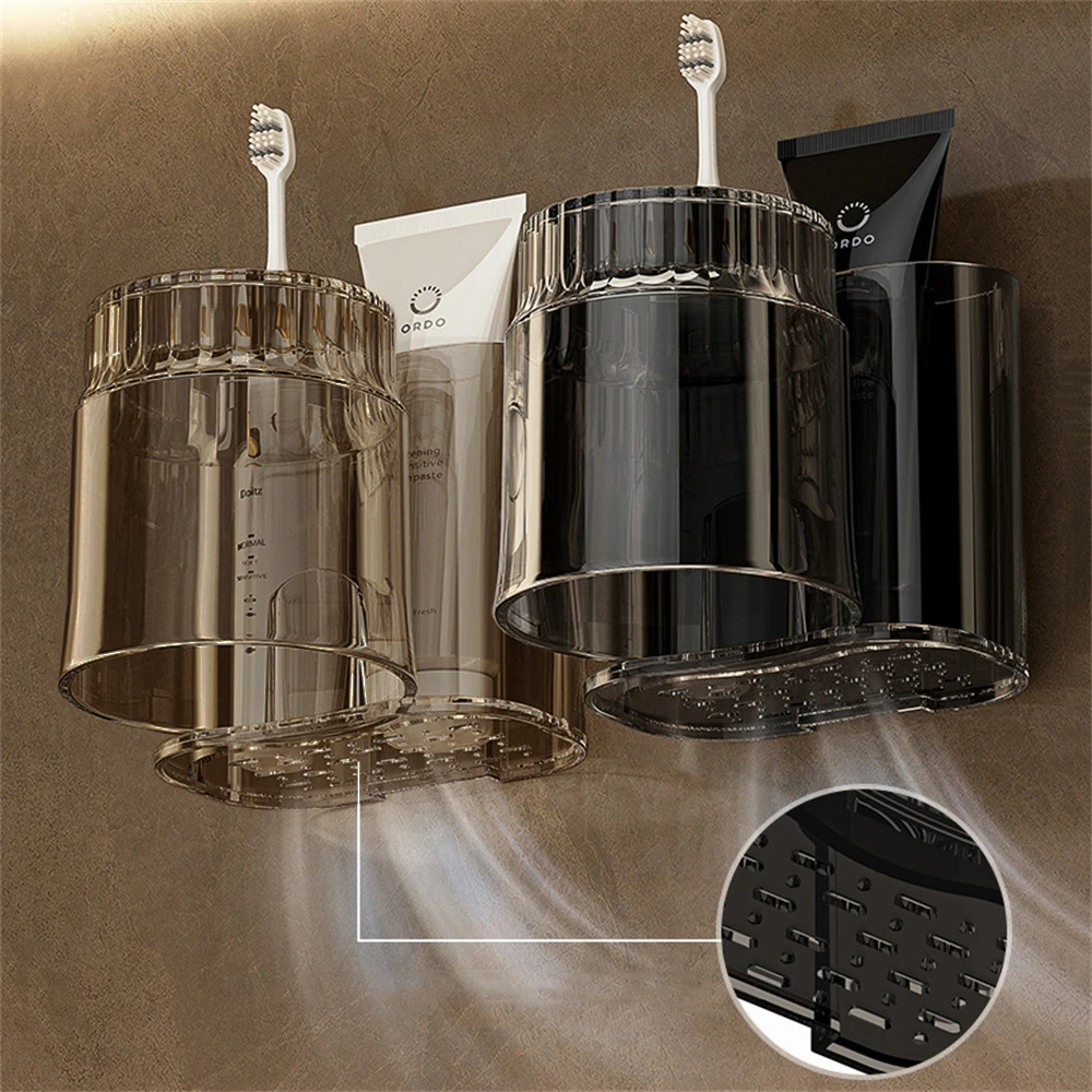 Wall Mounted Toothbrush Holder Set With Mouthwash Cup Bathroom_voghion.com