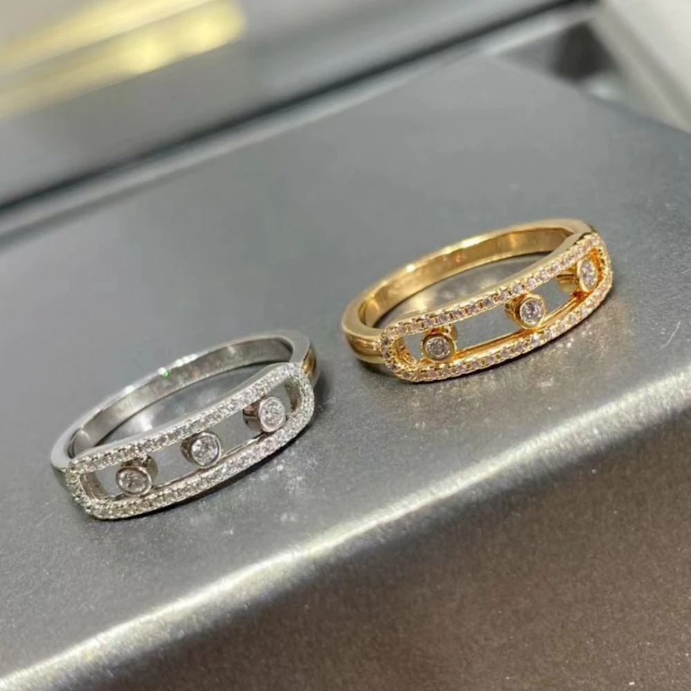 

Original Luxury Brand Jewelry Move Series Ring -925 Charming Women's Couple Ring with Zircon Sliding Design - Engagement Gift