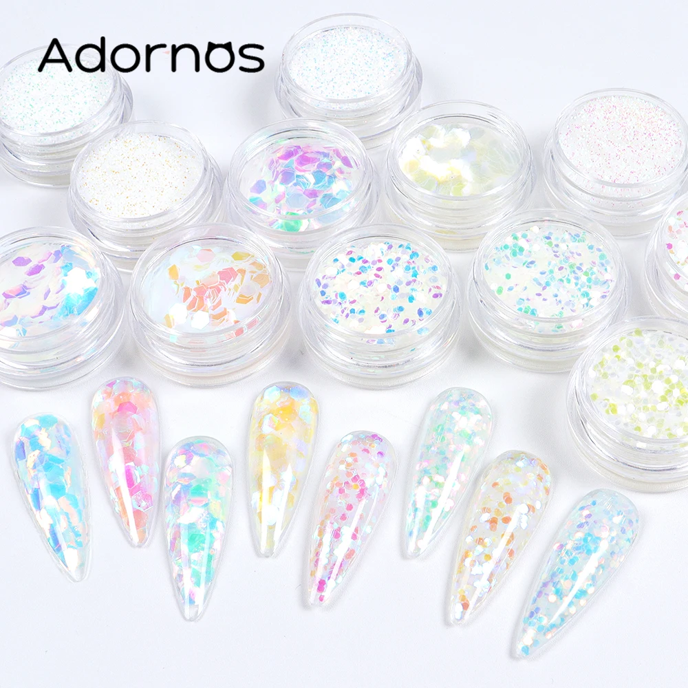 

12Pcs Iridescent Hexagon Resin Sequins Epoxy Resin Filler AB Mermaid Hexagons Glitter Flakes Manicure Resin Filling Accessories