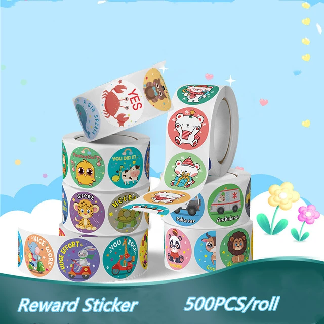 (500pcs/Roll ) Praise Stickers Roll in 8 Designs, Reward Positive Stickers  for Kids Teacher Supplies