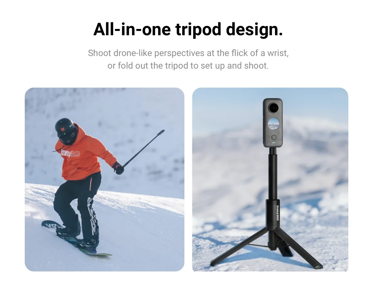 Insta360 2-in-1 Invisible Selfie Stick + Tripod For X4 X3 / ONE X2 / ONE RS R X GO 2 Accessories