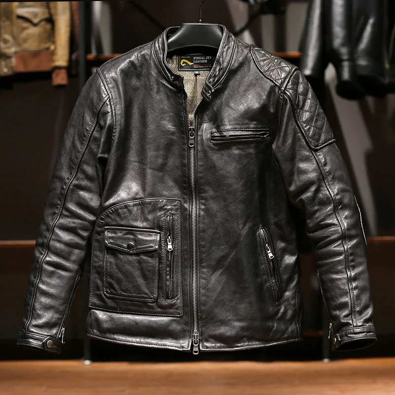 springautumnTeacorecolorhorseskinleatherjacketmenretrodoold