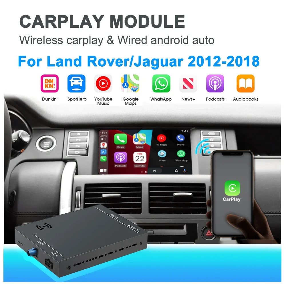 

Wireless Apple CarPlay Retrofit kit for Land Range Rover Evoque Discovery 4 Jaguar XE XF F Type Android Auto Mirror Link