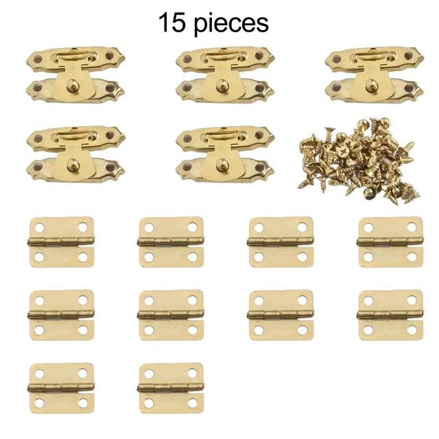 15pcs/set Antique Bronze Hinges 16*12mm With Box Latch Hasp Clasps 26*15mmw/screws Retro Buckle Padlock Wood Jewelry Case Lock 5
