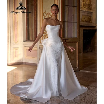 Abito da sposa RoyceBridal in raso a balze, con spalle scoperte e strascico a cattedrale, Vestido De Novia Boda 2027 Personalizzabile