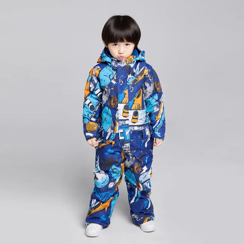 Winter Baby Children Ski Suits Boys Windproof One Piece Suit Girls Waterproof Thickened Insulation Outdoor Snowboarding Jumpsuit 4
