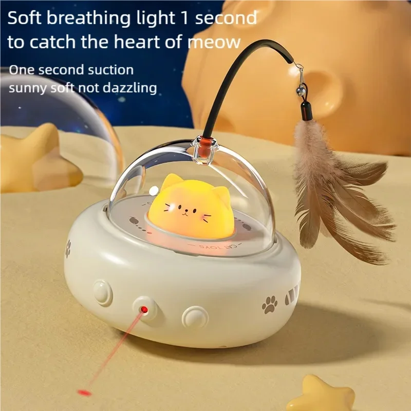 Automatic UFO Smart Cat Teaser Toy Electric Interactive Play Toy With Bell Detachable Feather Wand For Cat Daily Entertainment 1
