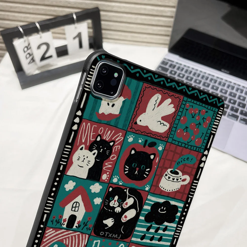 Matte Finish Vintage Collage Cat Playful Style Tablet Case