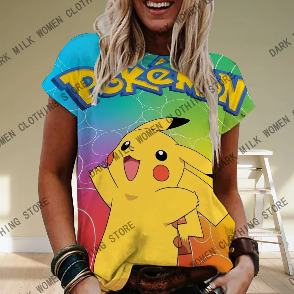 New Arrivals Pokémon Womens T-Shirts Tops Pokemon 3d Print T Shirt Trendy Summer Casual Short Sleeve Pikachu Cute Clothing Tees 3