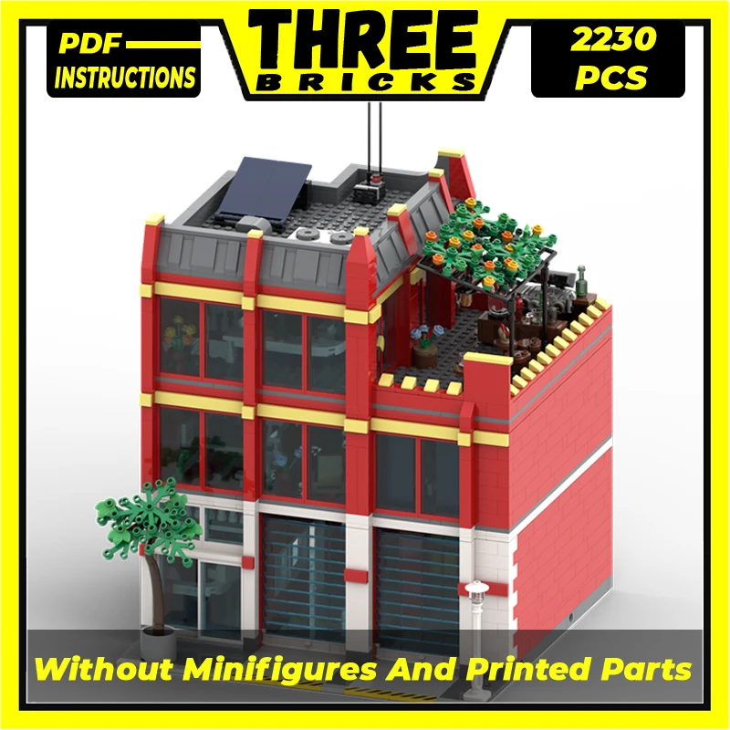 Technical Moc Bricks City Street View Model Fire Station Blocchi Modulari Regali Giocattoli Per Bambini Set Fai Da Te Assemblaggio