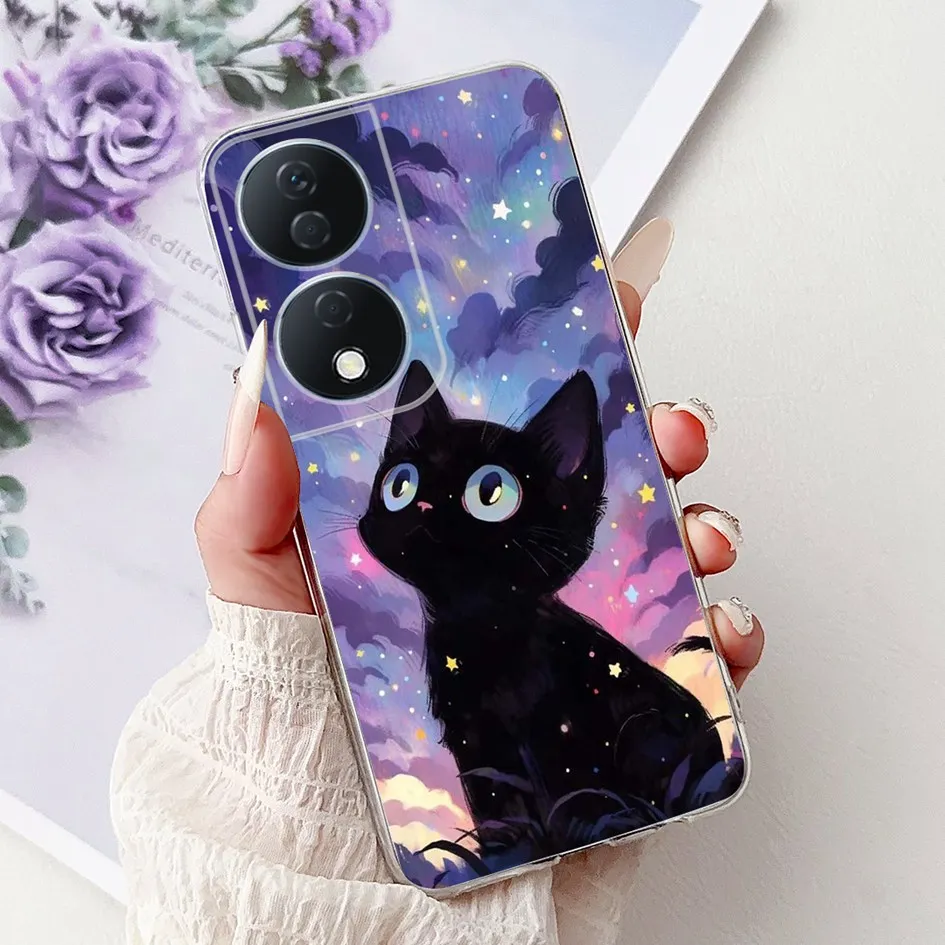 Colorful Flower Clear Silicone Phone Case for Honor X7b and Honor 90