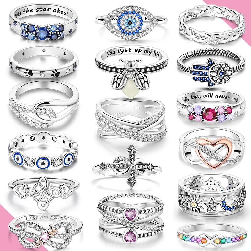 925 Sterling Silver Ring For Woman Zircon Firefly Heart Cross Fine Jewelry