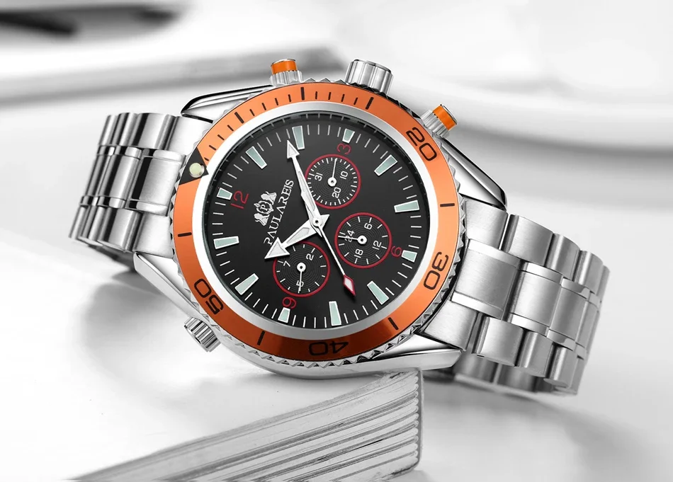 Automatic Self Wind Mechanical Stainless Steel Strap Orange Blue Black Dial Bezel Classic Men Watch men automatic watches