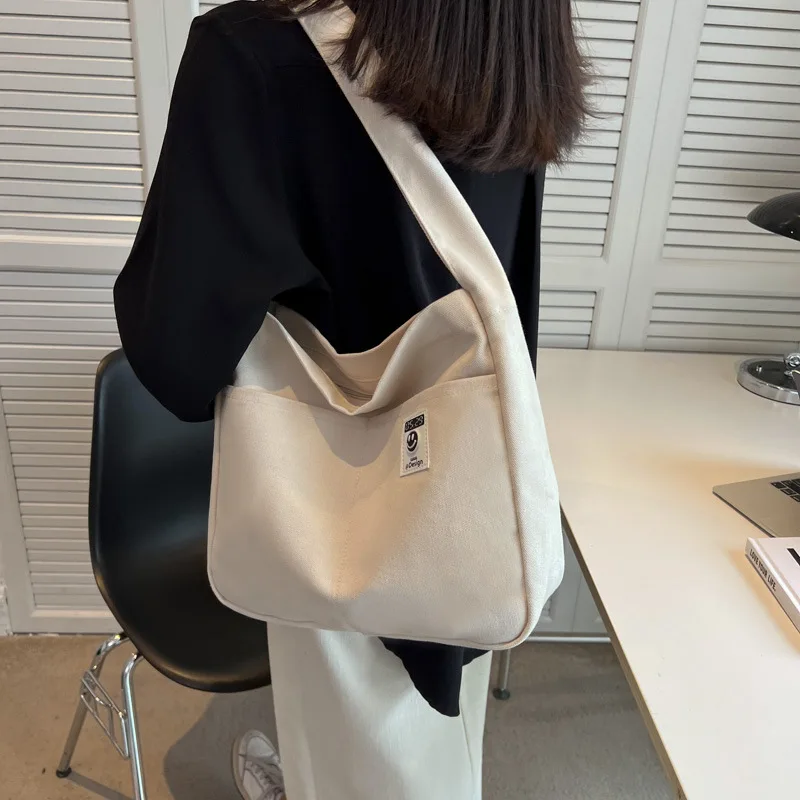 

Aliwood Casual Canvas Solid Women's Bag Tote Large Capacity Student Shoulder Bags Ladies Commute Handbag Shopping Bag for Girl